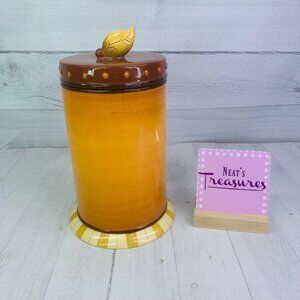 Demdaco FOUR SEASONS Deb Hrabik 2007 Tall Yellow Brown Stripe Stoneware Canister